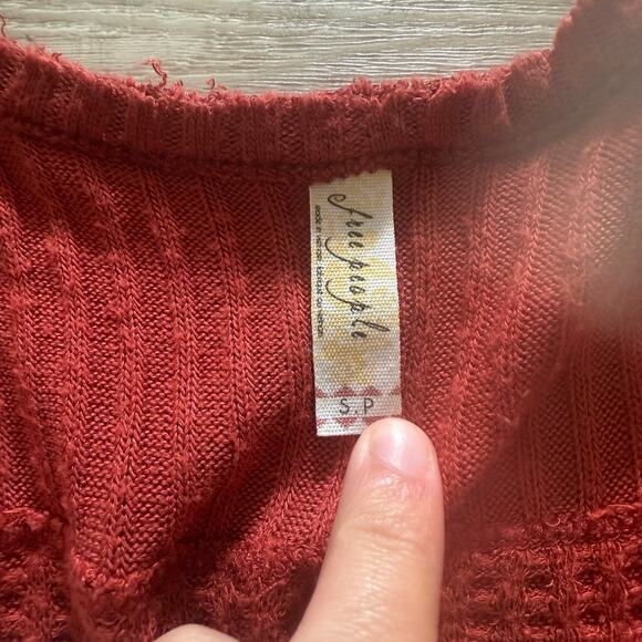 Free People Orange Rust Long Sleeve Scoop Neck Waffle Knit Tunic Blouse Small - Picture 3 of 5